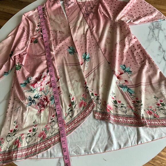 Unbranded Womens Kimono Pink Floral Open Front Cardigan Large - Picture 6 of 14